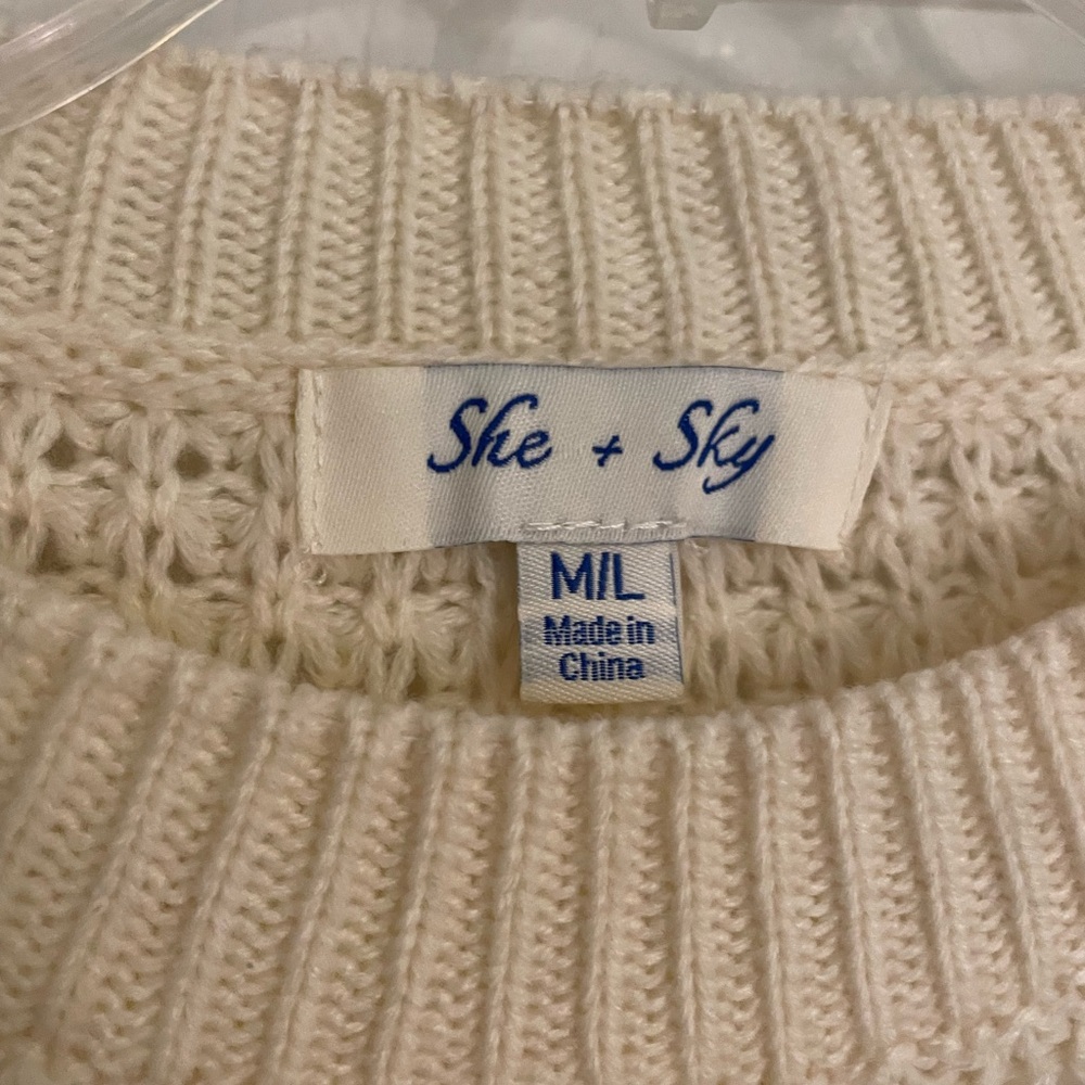 She + Sky Cream Sweater with Multicolor Sleeves - Picture 3 of 3